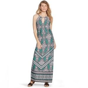 White House Black Market Green Print Maxi Dress